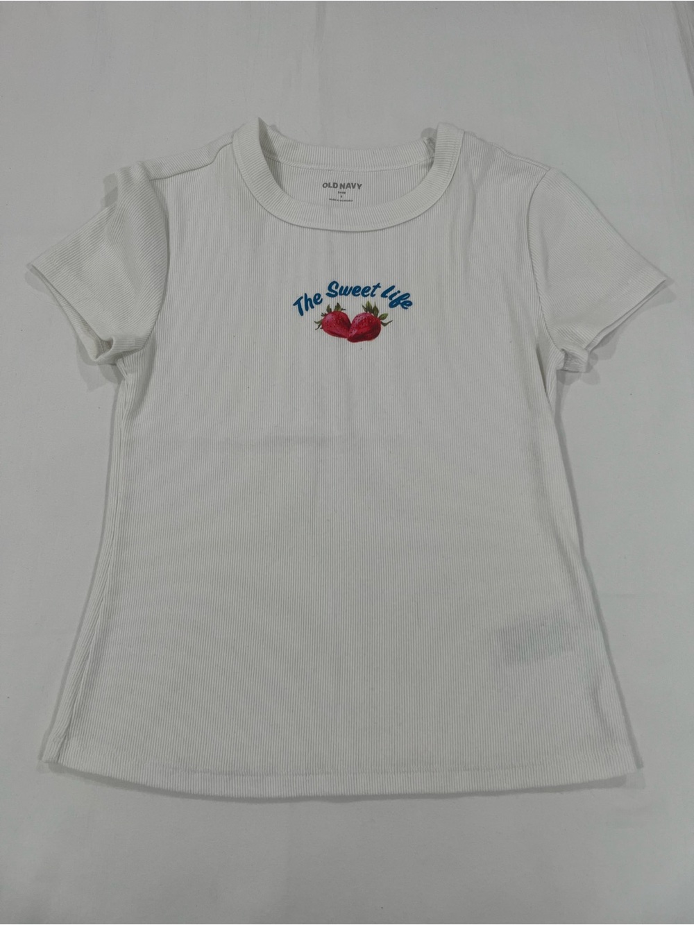 Old Navy White Short Sleeve Tee with Strawberry Graphic